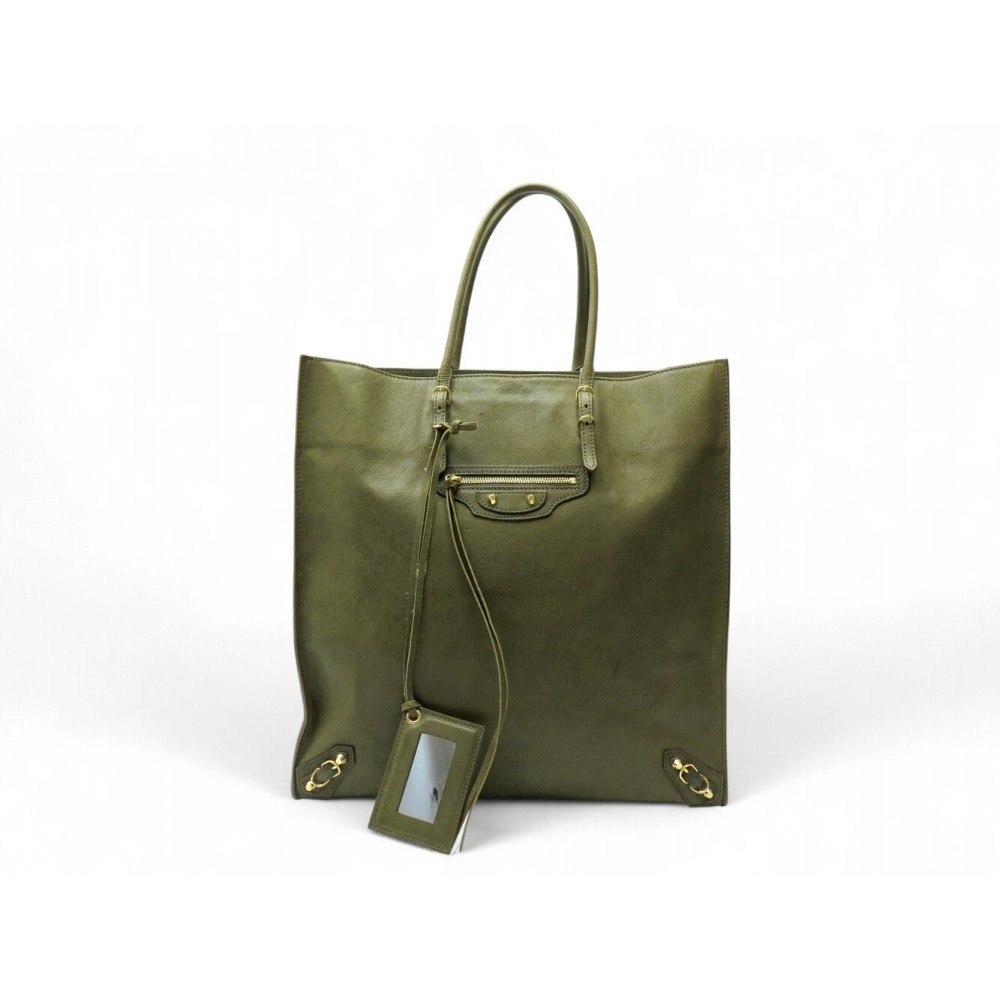 SAC A MAIN BALENCIAGA CABAS PAPIER 259572 CUIR KAKI LEATHER HAND BAG TOTE 1800€