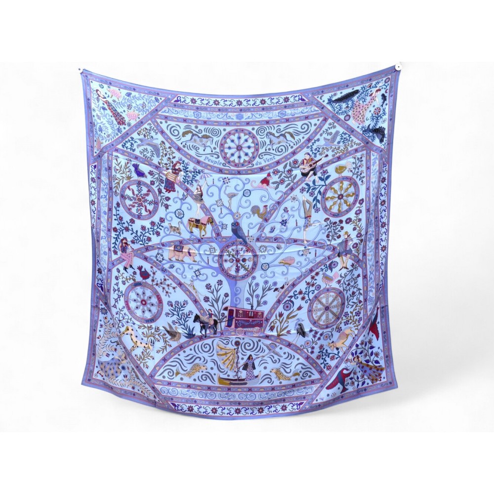 NEUF CHALE HERMES PEUPLE DU VENT HENRY CACHEMIRE SOIE BLEU CASHMERE SHAWL 1260€