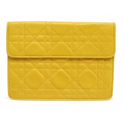 NEUF SAC A MAIN CHRISTIAN DIOR POCHETTE LADY EN CUIR CANNAGE JAUNE NEW POUCH BA