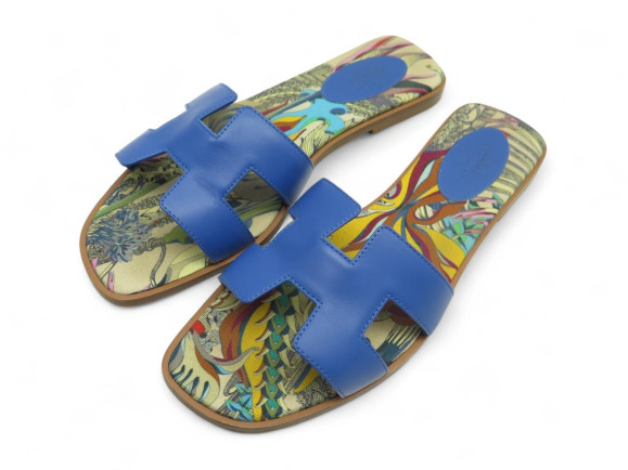 chaussures hermes oran cuir bleu zanzibar h201137z