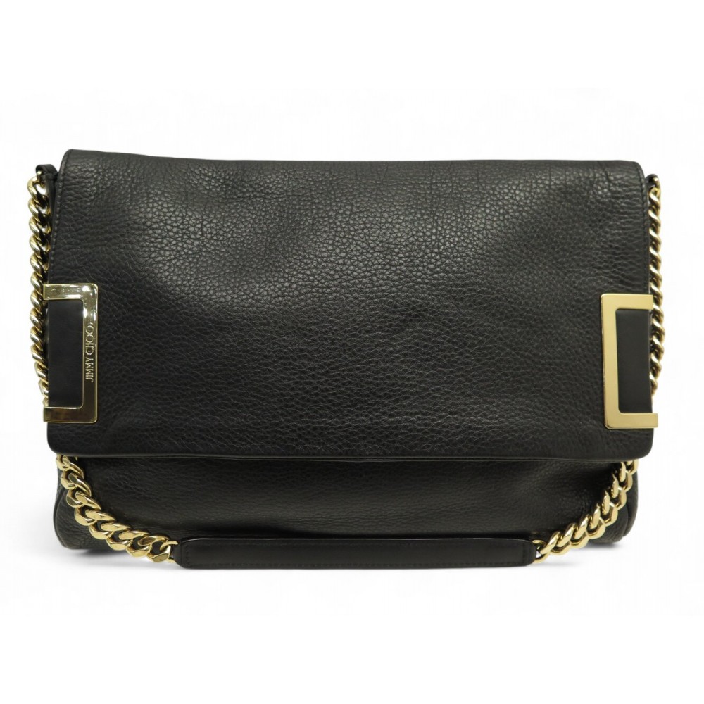 SAC A MAIN JIMMY CHOO ALLY CUIR GRAINE NOIR PORTE EPAULE LEATHER HAND BAG 1220€