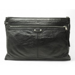 SAC POCHETTE A MAIN BALENCIAGA 273023 ETUI ORDINATEUR CITY CUIR NOIR CLUTCH 775€