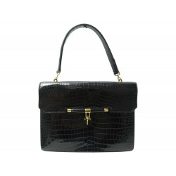 VINTAGE SAC A MAIN HERMES PALONNIER EN CUIR DE CROCODILE NOIR LEATHER HAND BAG
