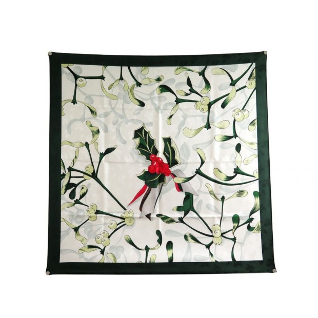 NEUF FOULARD HERMES NEIGE D'ANTAN DETAIL CARRE SOIE JACQUARD VERT SCARF 350€