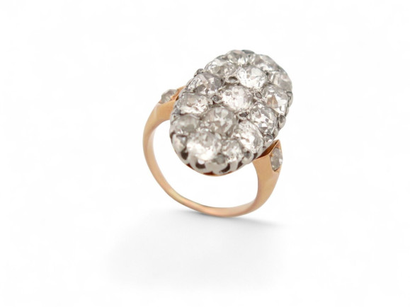 bague marquise navette 17 diamants 3.4ct t48 or rose