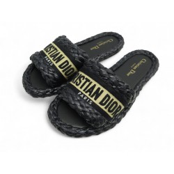 NEUF CHAUSSURES CHRISTION DIOR DWAY 36 RAPHIA TRESSE + POCHON MULES SANDALS 850€