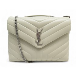 NEUF SAC A MAIN SAINT LAURENT LOULOU 574946 M CUIR CREME BANDOULIERE PURSE 2100€