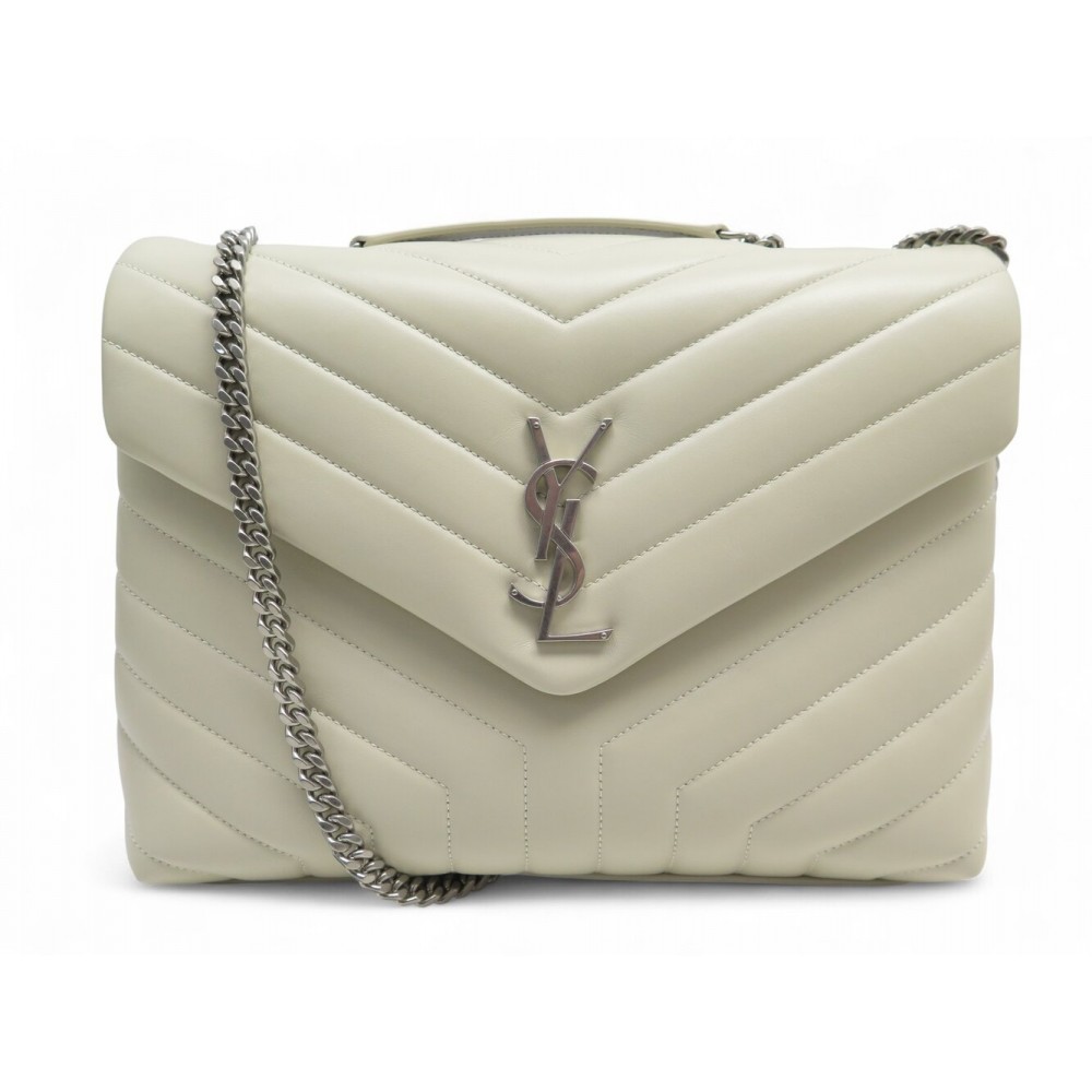 NEUF SAC A MAIN SAINT LAURENT LOULOU 574946 M CUIR CREME BANDOULIERE PURSE 2100€
