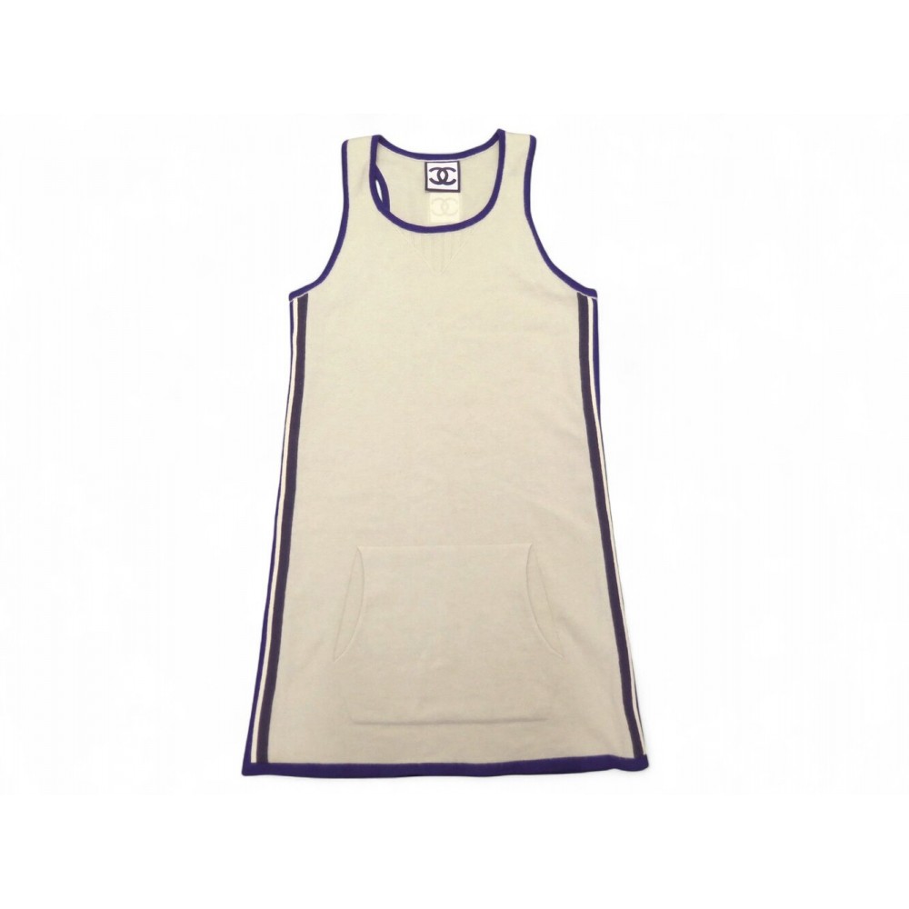 ROBE CHANEL COCO SPORT P35233K02024 LOGO CC ET BANDES 38 M CACHEMIRE DRESS 3900€
