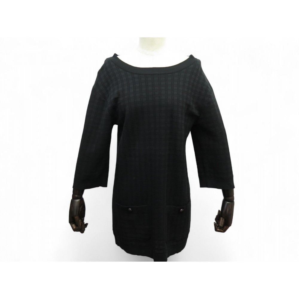 ROBE CHANEL MANCHES LONGUES P47573K06030 S 36 EN COTON NOIR BLACK DRESS 4900€