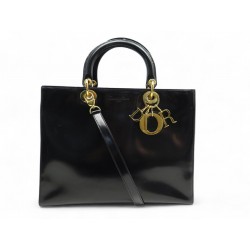SAC A MAIN CHRISTIAN DIOR LADY LARGE EN CUIR LISSE NOIR BANDOULIERE PURSE 6200€
