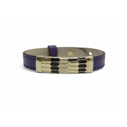 NEUF BRACELET BULGARI SERPENTI EMAIL ET CUIR VIOLET 15 17 CM LEATHER BANGLE 560€