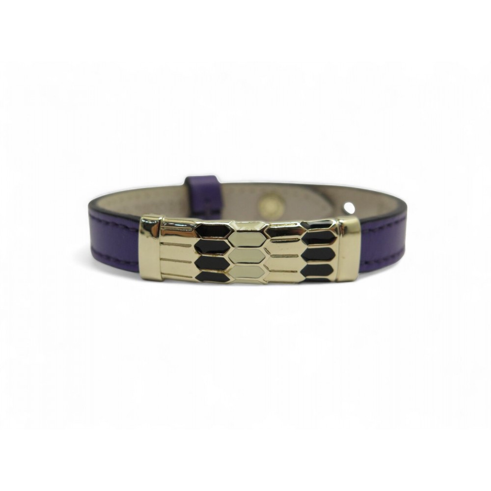 NEUF BRACELET BULGARI SERPENTI EMAIL ET CUIR VIOLET 15 17 CM LEATHER BANGLE 560€