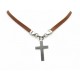 COLLIER DIOR PENDENTIF CROIX ARGENT MASSIF 925 ET LIEN CUIR MARRON NECKLACE 600€