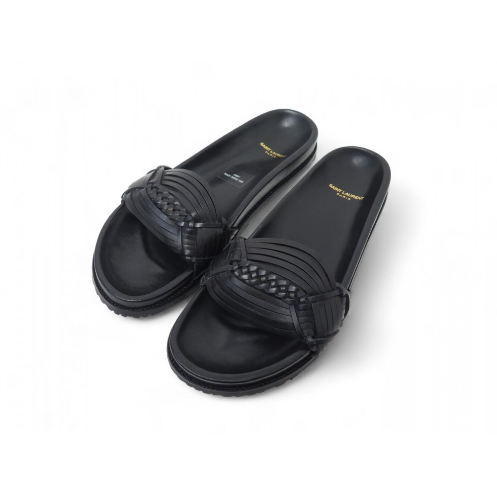 NEUF CHAUSSURES SAINT LAURENT SANDALES JIMMY 503251 43 EN CUIR NOIR SHOES 650€