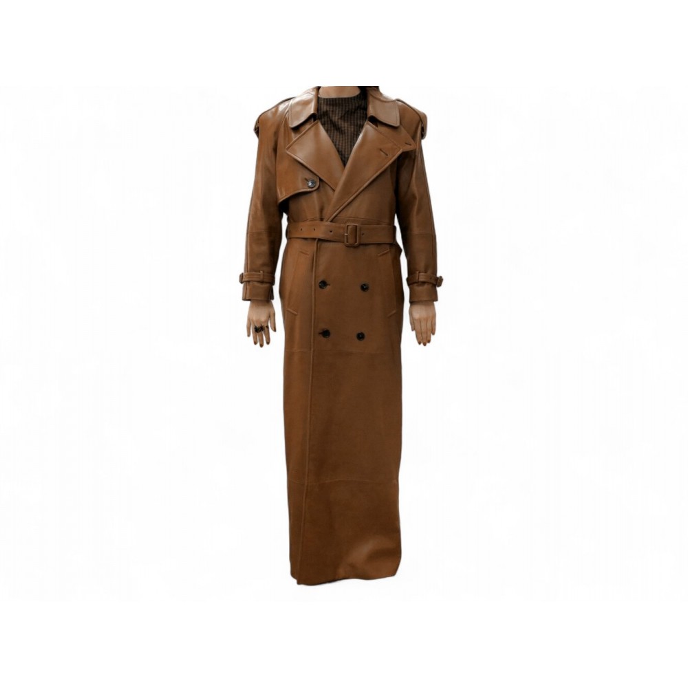NEUF RARE MANTEAU SAINT LAURENT TRENCH LONG 740485 36 S CUIR CAMEL COAT 10500€