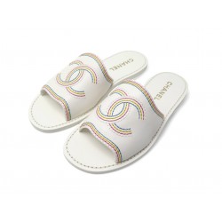 NEUF CHAUSSURES CHANEL MULES LOGO CC G37235 38 EN CUIR SANDALES NEW SHOES 1500€