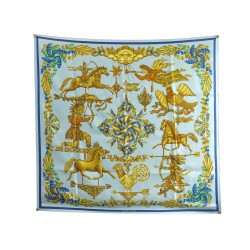RARE FOULARD HERMES LES GIROUETTES CARRE 90 EN SOIE BLEUE BOITE SILK SCARF 530€