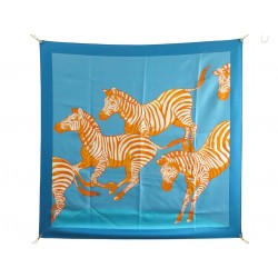 FOULARD HERMES LES ZEBRES II ROBERT DALLET CARRE 90 SOIE BLEU BOITE SCARF 530€