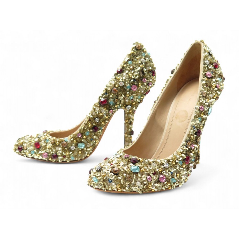 CHAUSSURES CELINE ESCARPINS CRISTAUX ET SEQUINS MULTICOLORES 39 GOLD HEELS 970€