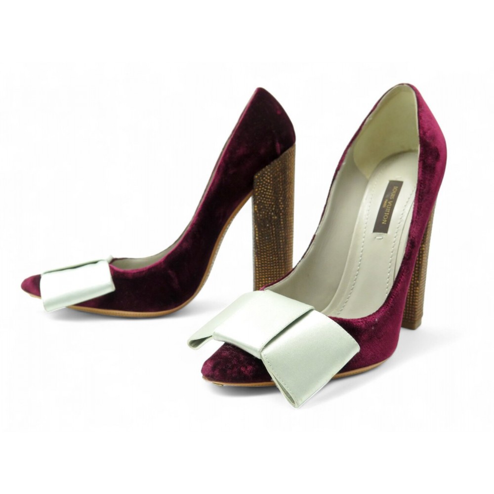 CHAUSSURES LOUIS VUITTON ESCARPINS BEAUTY 39 VELOURS NOEUD TALONS CRISTAUX 1190€