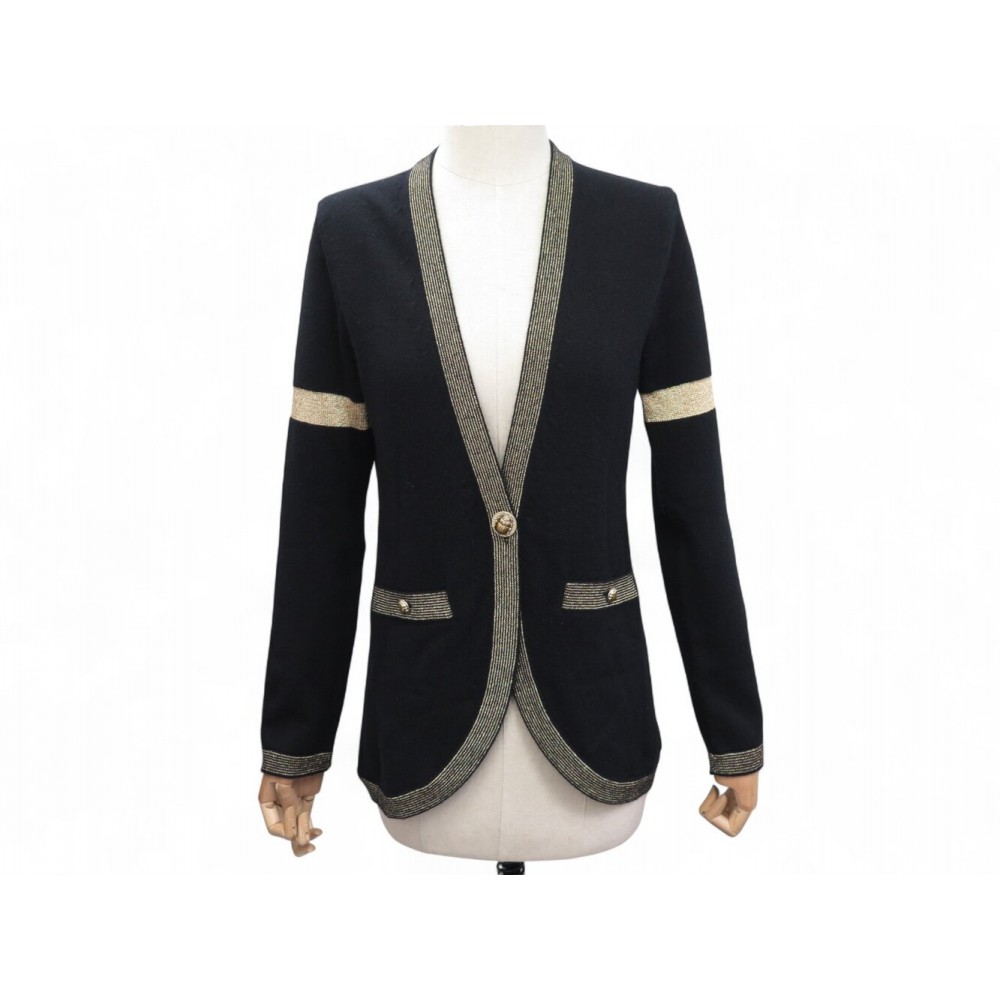 GILET CHANEL CARDIGAN BOUTONS SCARABEE P61626K 34 S EN CACHEMIRE NOIR VEST 4000€