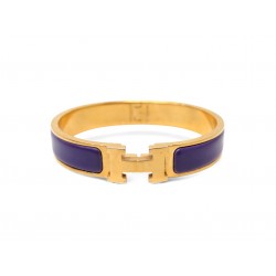 BRACELET HERMES CLIC H EMAIL VIOLET 17.5CM PLAQUE OR JAUNE + BOITE BANGLE 660€