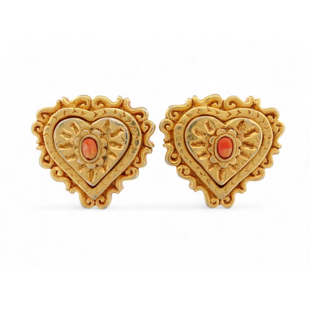 VINTAGE GRANDES BOUCLES D'OREILLES CHRISTIAN LACROIX CLIPS COEURS DORE EARRINGS