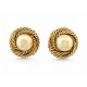 VINTAGE BOUCLES D'OREILLES CHANEL RONDES 1984 PERLES CLIPS METAL DORE EARRINGS