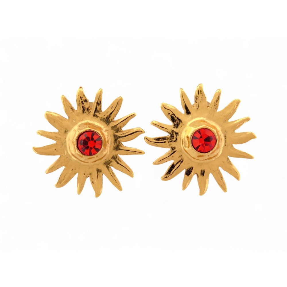 NEUF VINTAGE BOUCLES D'OREILLES YVES SAINT LAURENT SOLEIL SUN GOLD CLIP EARRINGS