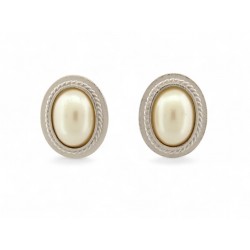 VINTAGE BOUCLES D'OREILLES YVES SAINT LAURENT PERLES METAL ARGENTE CLIP EARRINGS