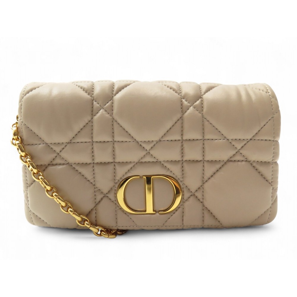 NEUF SAC A MAIN POCHETTE DIOR CARO S5135 POUCH CUIR CANNAGE SABLE WOC BAG 2500€