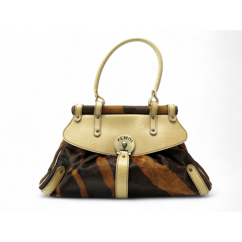 NEUF SAC A MAIN FENDI 8BN144 MAGIC HANDLE RAYURES TIGRE CUIR POULAIN PURSE 4500€