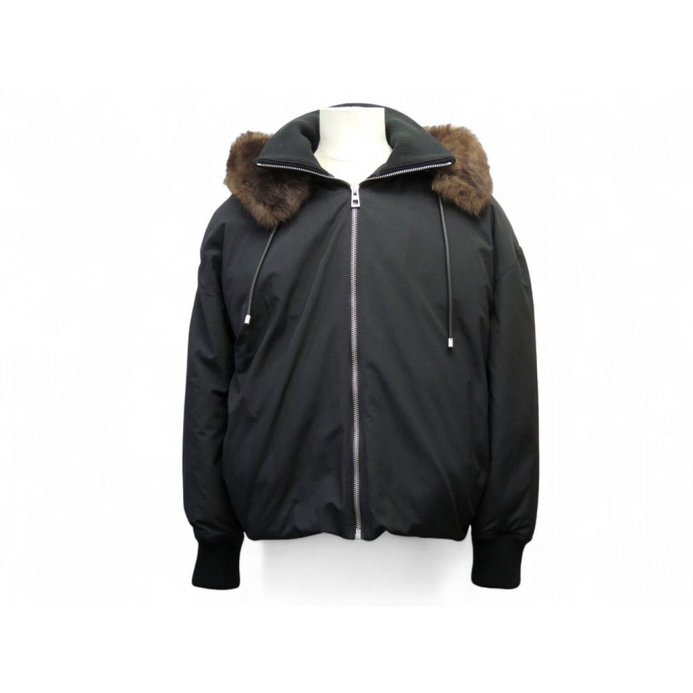 MANTEAU LOEWE BLOUSON A CAPUCHE FOURRURE VESTE BLOUSON S 46 NOIR CAP COAT 2100€