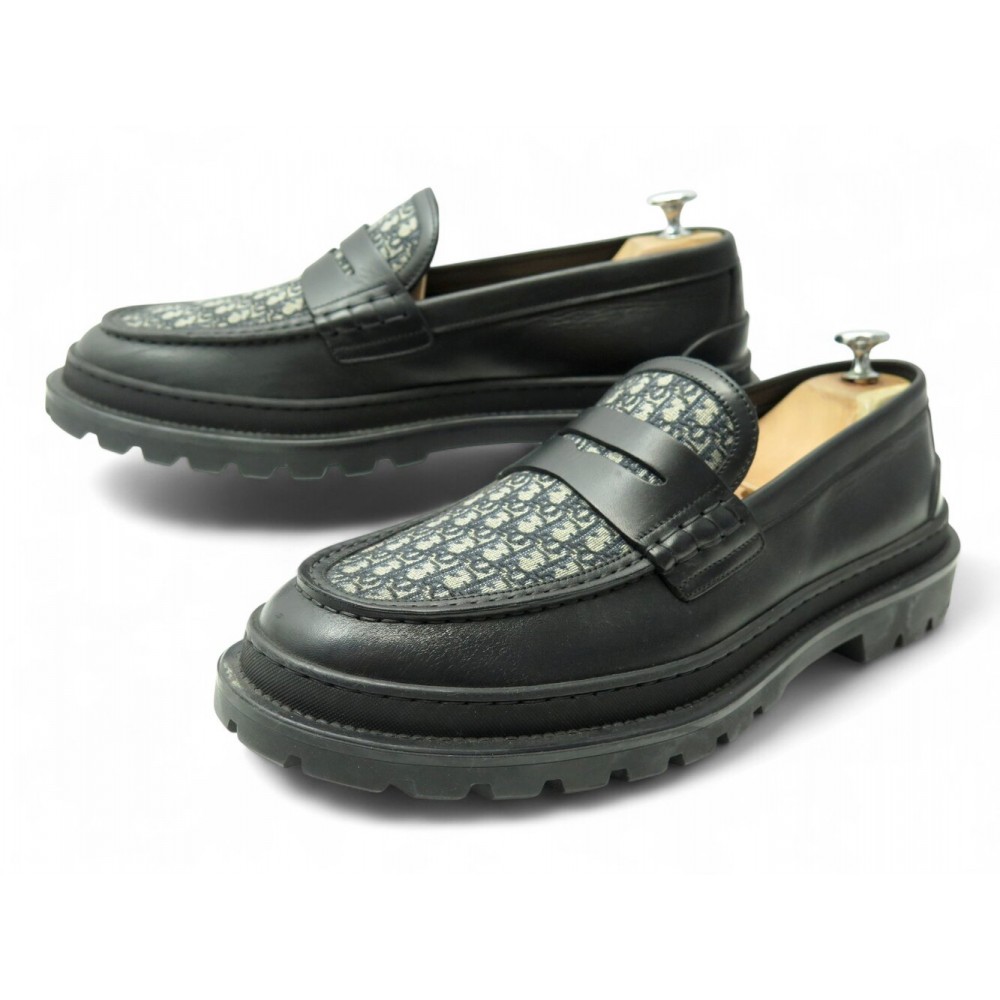 CHAUSSURES CHRISTIAN DIOR MOCASSINS GRANVILLE 44 TOILE OBLIQUE CUIR LOAFERS 920€