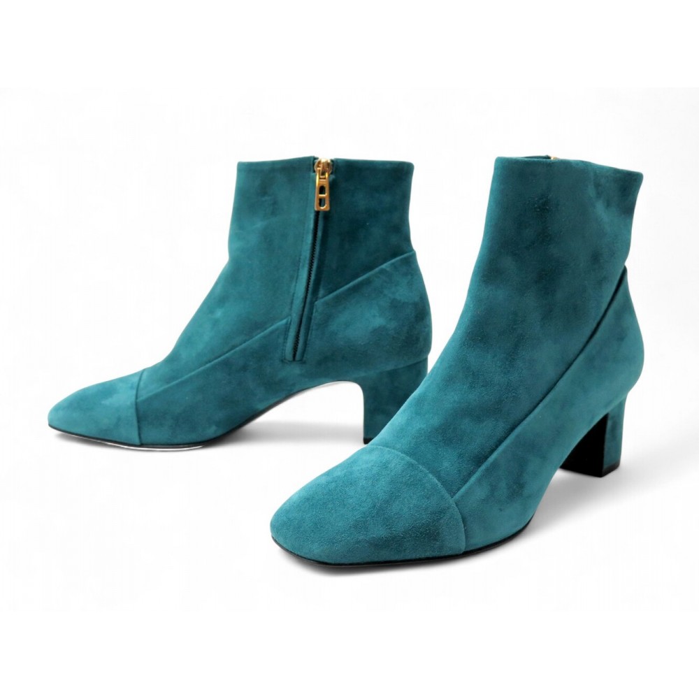 NEUF CHAUSSURES HERMES BOTTINES LEXIE EN DAIM BLEU 39 + BOITE BOOTS SHOES 820€