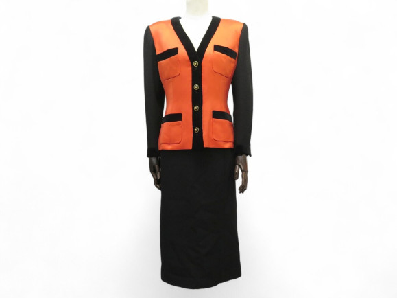 tailleur chanel veste jupe 38 m tweed laine noir et