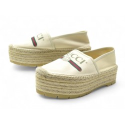 NEUF CHAUSSURES GUCCI 525989 ESPADRILLES 39 SANDALES PLATEFORMES LOGO GG 575€