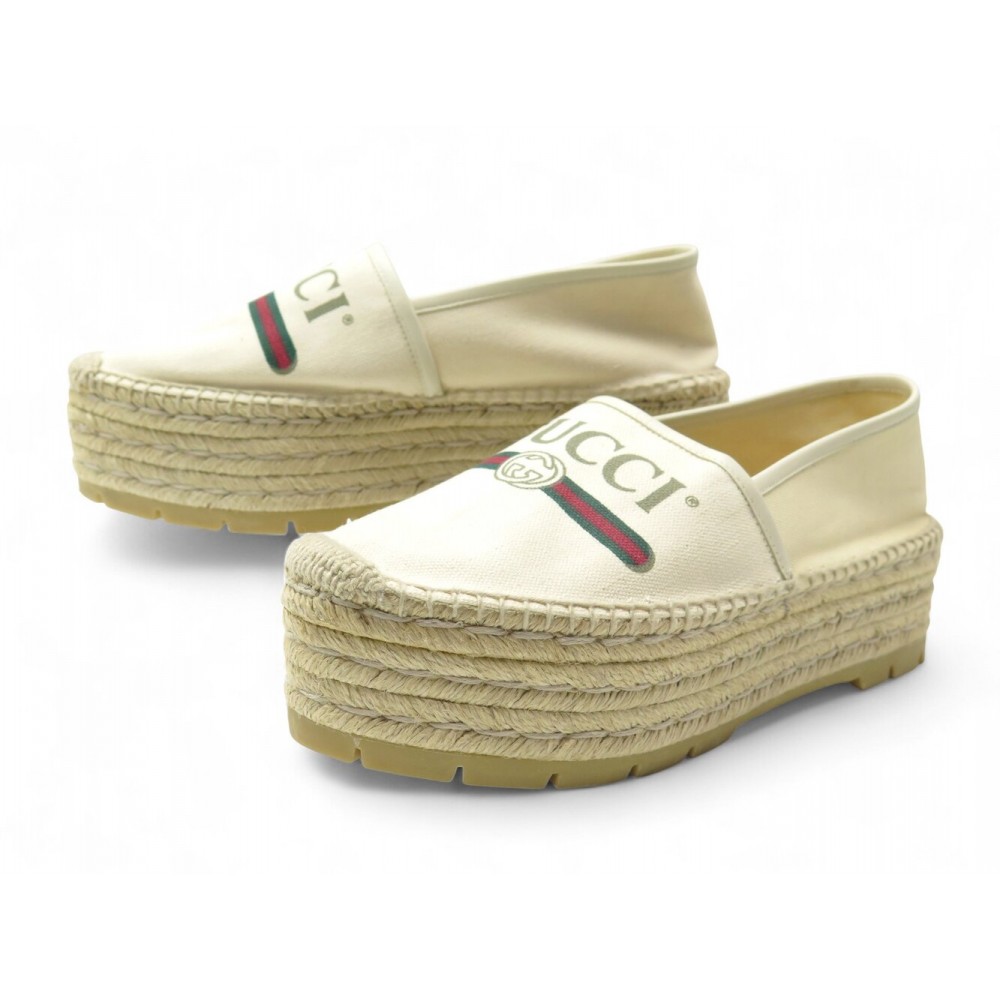 NEUF CHAUSSURES GUCCI 525989 ESPADRILLES 39 SANDALES PLATEFORMES LOGO GG 575€