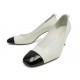 VINTAGE CHAUSSURES CHANEL ESCARPINS 38.5 EN CUIR BLANC BOUTS NOIRS LOGO CC 1400€