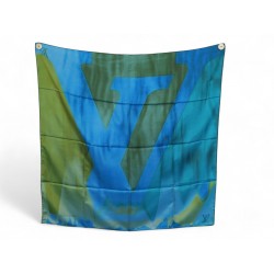 NEUF FOULARD LOUIS VUITTON LOGO LV M71543 EN SOIE BLEU & VERT CARRE SCARF 530€
