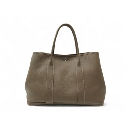 SAC A MAIN HERMES GARDEN PARTY 36 CUIR ETOUPE ET TOILE CHEVAUX HAND BAG 3100€