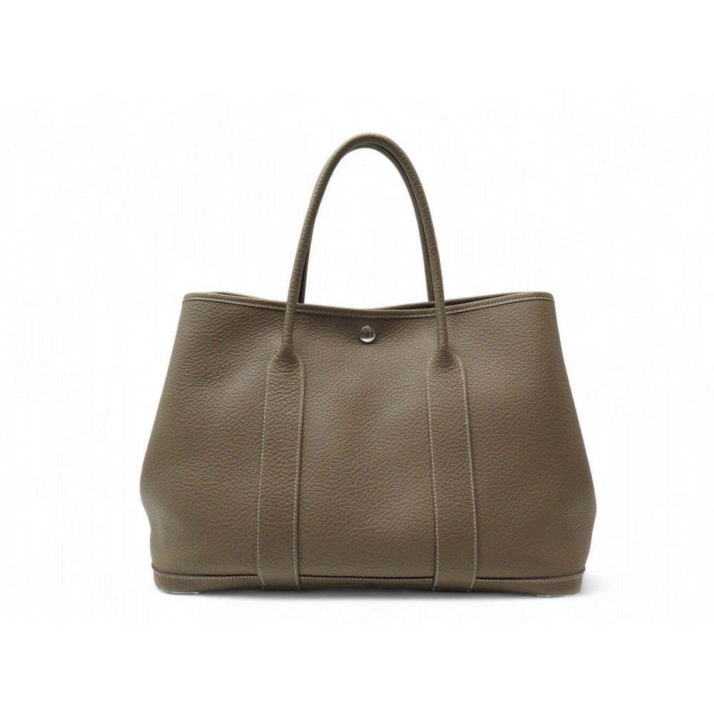 SAC A MAIN HERMES GARDEN PARTY 36 CUIR ETOUPE ET TOILE CHEVAUX HAND BAG 3600€