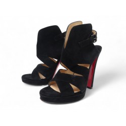 CHAUSSURES CHRISTIAN LOUBOUTIN APRON LILI 38 NOIR SANDALES BOTTINES BOOTS 995€