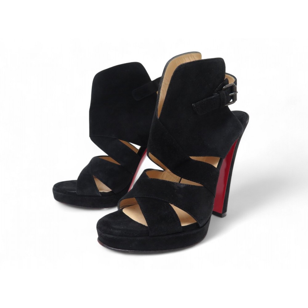 CHAUSSURES CHRISTIAN LOUBOUTIN APRON LILI 38 NOIR SANDALES BOTTINES BOOTS 995€