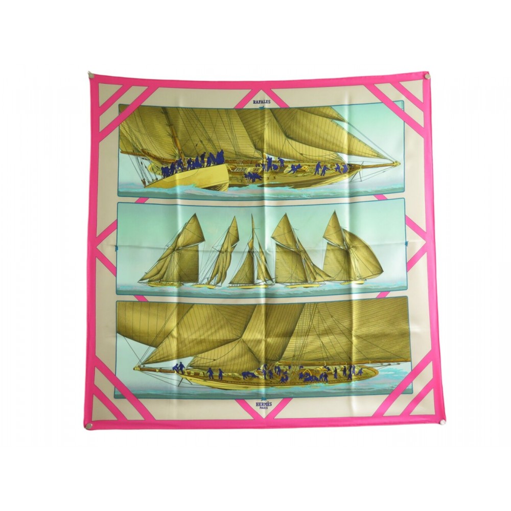 VINTAGE FOULARD HERMES RAFALES YANNICK MANIER CARRE 1ER EDITION BOITE SCARF 530€
