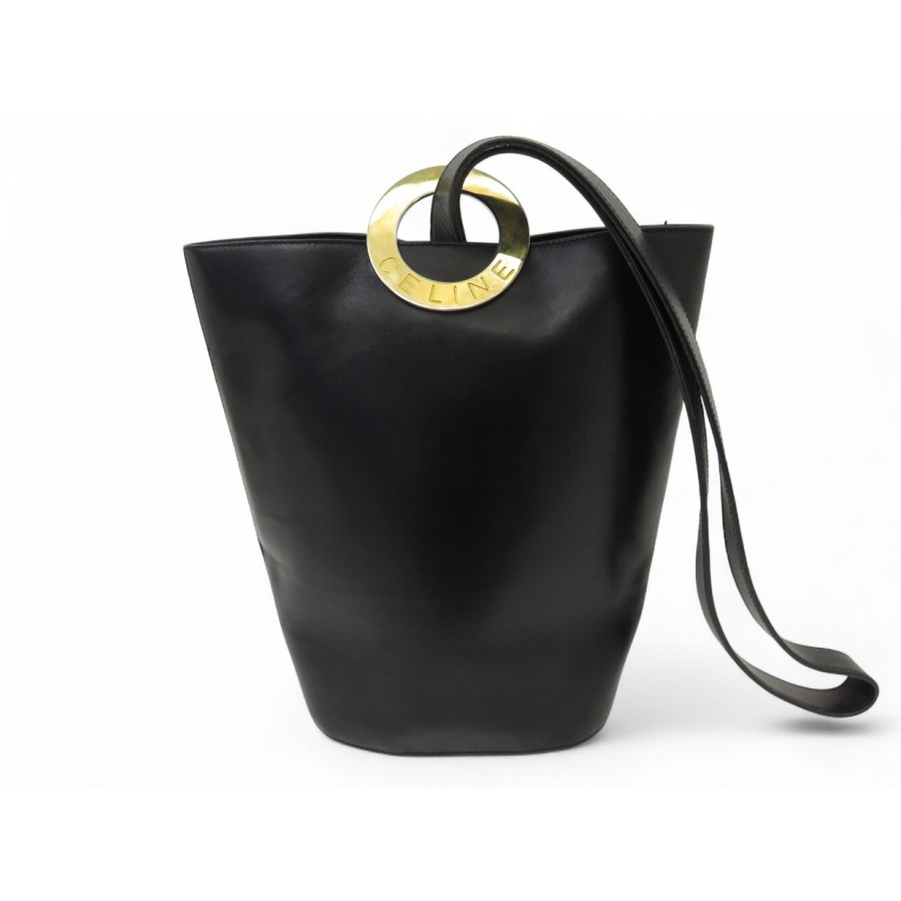VINTAGE SAC A MAIN CELINE SEAU EN CUIR BOX NOIR BLACK LEATHER HAND BAG 2000€