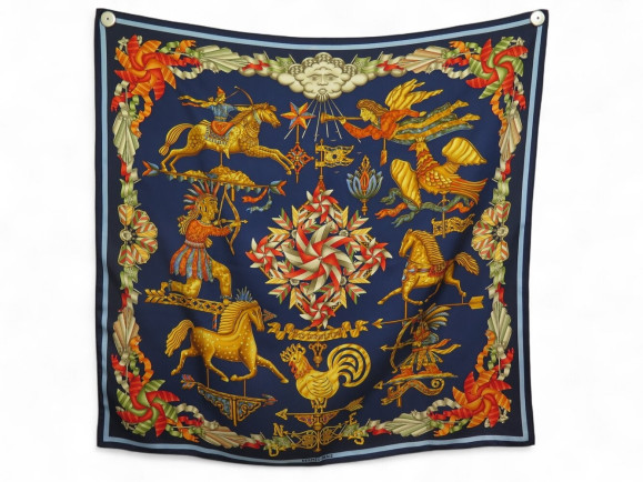 rare foulard hermes les girouettes carre 90 cm en soie