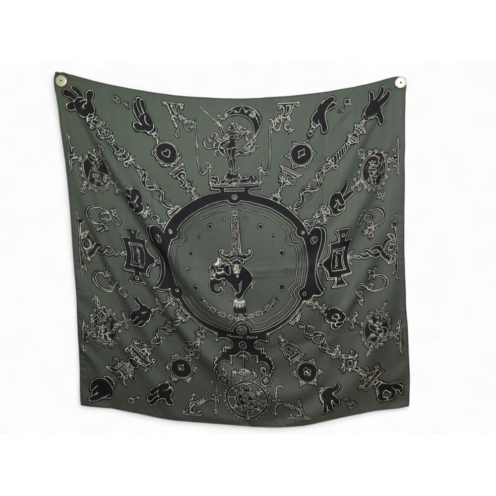 FOULARD HERMES SERIO LUDERE ELEPHANT CARRE 90 CM EN SOIE GRISE SILK SCARF 530€