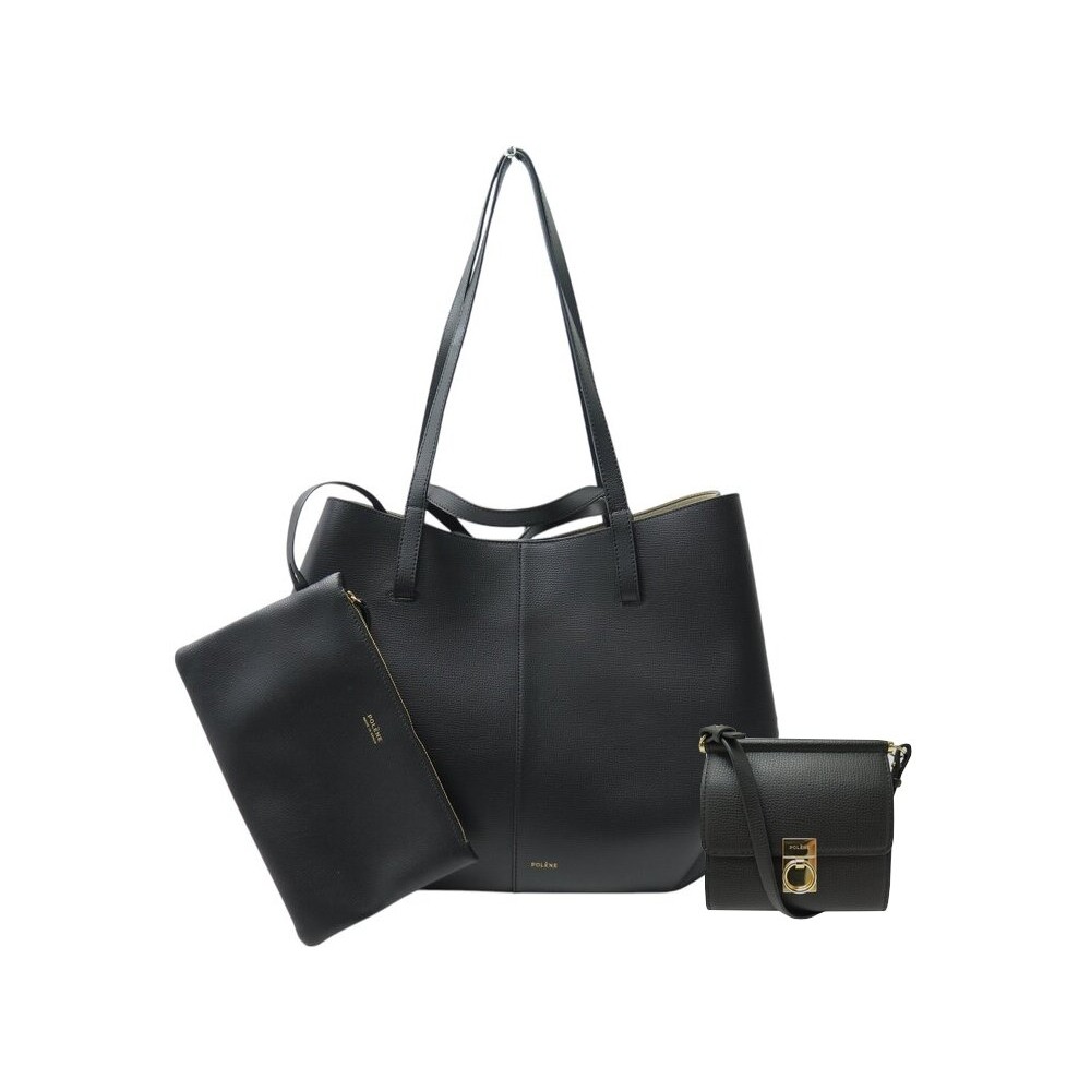 NEUF SAC A MAIN POLENE CYME CUIR GRAINE NOIR PORTEFEUILLE NUM 7 BANDOULIERE 580€